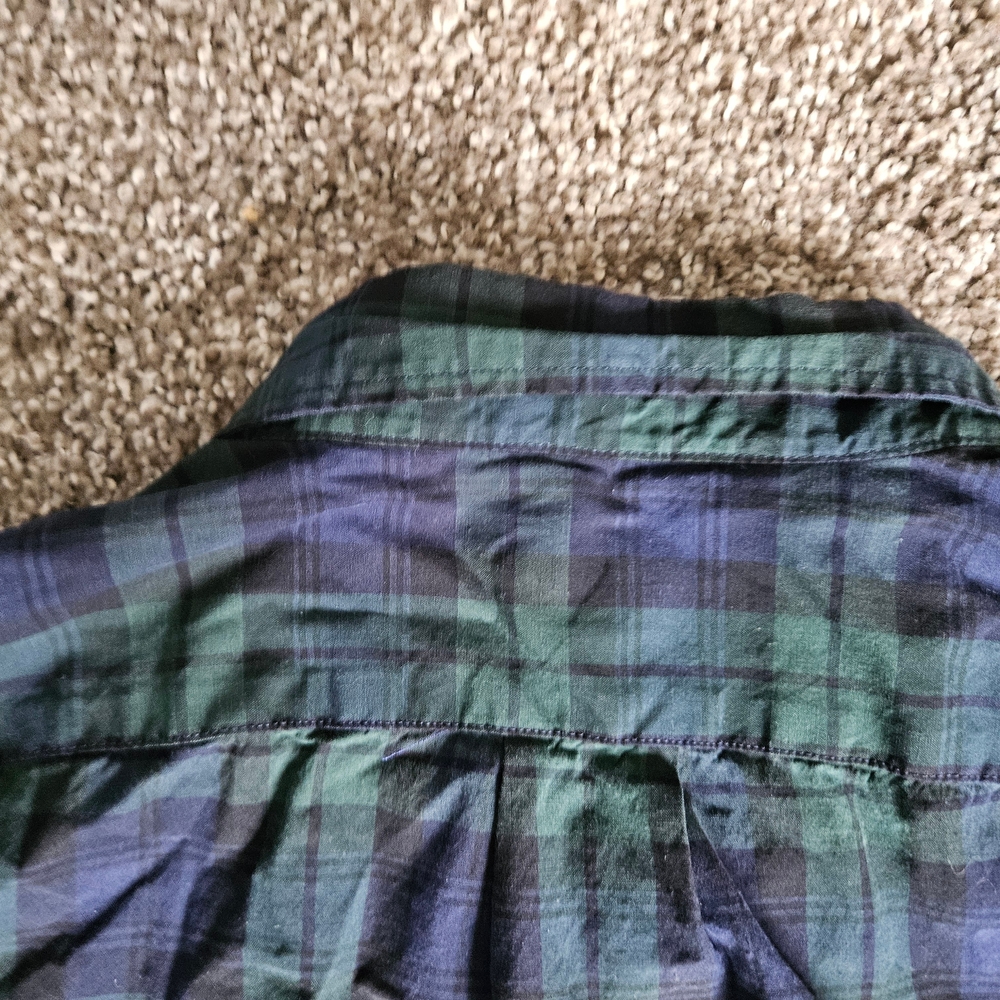 J Crew Shirt Mens Large Green Blue Tartan Plaid Flannel Stretch Fit Button Up - Picture 12 of 14